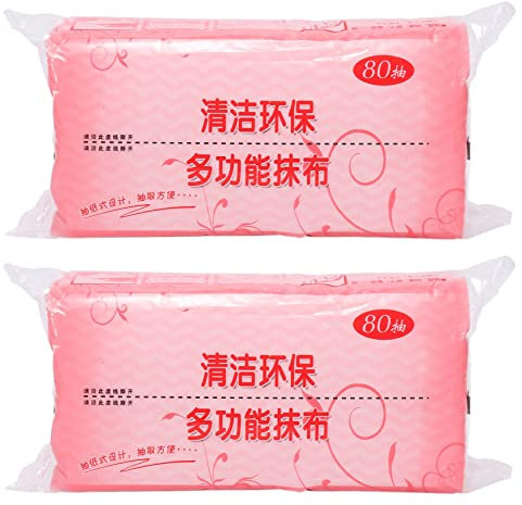 casstaly 80 Pcs/Sac Cuisine Salle de Bain Jetable Chiffon de Nettoyage Multi-Usages Non-Tissé Tissu Plat Essuyage Tampon à RéCurer Torchon 2 Rose