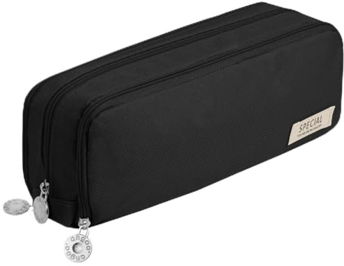 OFFCUP Astuccio Grande con 3 Scomparti, Portapenne Cancelleria Astucci Matite Trucco Borsa per Scuola Ufficio Bambina Ragazzi Studenti (Nero)
