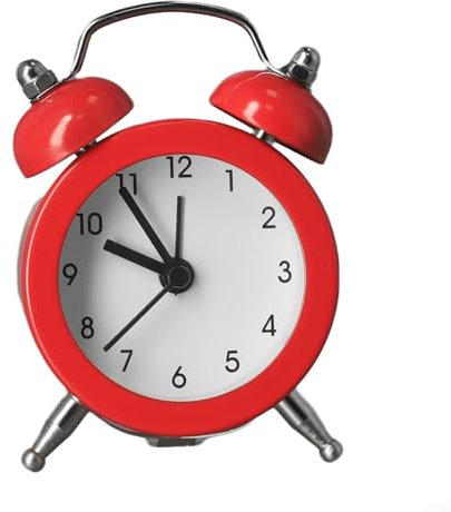 HavenDomicile 1 sveglia, piccola sveglia a batteria, rotonda, doppia campana, con funzionamento a basso rumore, scelta eccellente per chi dorme tranquillo (rosso)