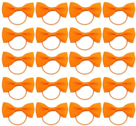 20 Pieces Orange Hair Accessories, Oranges Hair Bow, Oranges Bows for Hair, Girls Bobbles Bows School Bands, Elastics Hair Bands for Girls, Small Ribbon Clips Hairbands Holder Set (Orange)