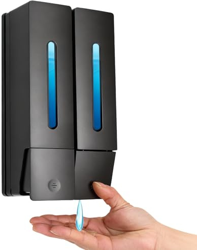 Huucozn 2 Pezzi Distributore di Sapone da Parete 400ml Dispenser di Sapone Manuale Porta Shampoo Liquido Senza Foratura Supporto per Shampoo Liquido per Cucina Bagno Ufficio Hotel, Nero