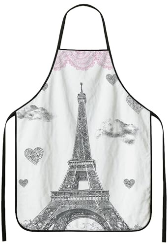 Delantal de cocina estilo parisino vintage de la Torre de París, delantal culinario romántico para barbacoa, jardinería, trabajo de chef, Blanco, 24x31 Inch
