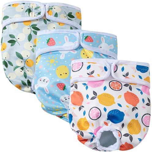 ZXTGBQ 3PCS Couches pour Chiens Femelle Lavable, Culotte pour Incontinence, Culotte Menstruelle Chien, Réutilisables Culottes Hygiéniques Très Absorbantes Chiennes Chaleurs