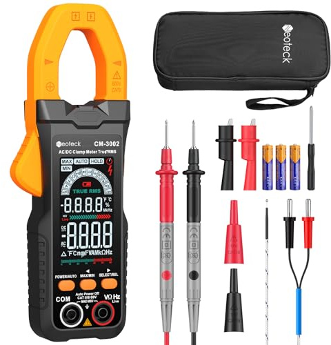 Neoteck Smart Digital Clamp Meter 800A TRMS, 6000 Counts Colour Display, AC/DC Current, AC/DC Voltage, NCV & LIVE Detection, Continuity, Capacitance, Resistance, Frequency, Temperature Test