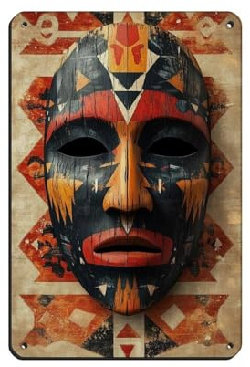 Tarahumara - Targa in legno stile retrò, con maschera di legno, decorazione da parete per bar, grotte, bar, famiglie, garage, 20 x 30 cm