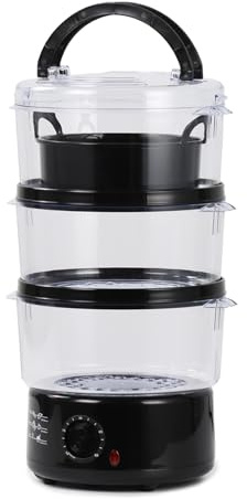 SUPERLEX 3 Tier Food Steamer 7.5L Electric Vegetable Steamer Cooker with Stackable Baskets and Rice Bowl 60 Minute Timer 550W Egg Boiler Healthy Cooking for Rice Fish Meat Dumpling