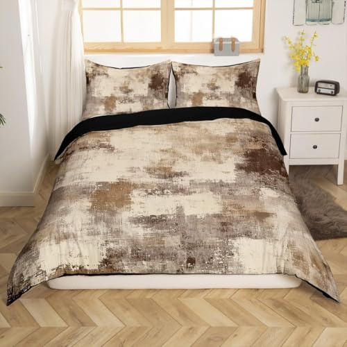 Set Copripiumino Matrimoniale Retrò in Morbida Microfibra, Set Biancheria da Letto Ruggine - Sacco Piumino 260x240 Double Face Stampato in 3D e 2 Federe M/5466