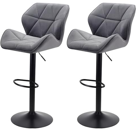 WangPangzi Set of 2 Velvet Bar Stools with Footrest,Adjustable Height & 360° Swivel, Gas Lift Counter Stools for Kitchen Island, Home Bar, or Breakfast Counter (Dark Grey)