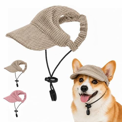 Cappellino Cane, ZoneYan Cappellino da Baseball per Cani e Gatti, Cappello da Sole per Cani con Fori per le Orecchie, Regolabile, Cappello per Animali Domestici Estate, per Cani Piccoli (Kaki, L)