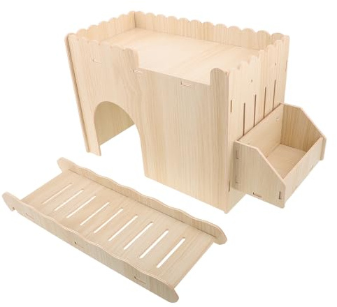 Happyyami Smådjursgömställe i med Höhållare Multifunktionellt Hamster Marsvinshus för Vila och Foder Säker Design med Rundade Hörn för Små Gnagares Bur och Aktivitetsrum