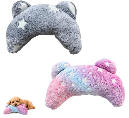 QhgPnt 2 Pcs Dog Pillow with Star Moon Pattern, Dog Pillow Bed, Soft Fluffy Half Donut Cuddler, Cozy Sleeping Cushion for Small Medium Dogs Cats, Gray & Pink, for Indoor Home Use