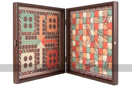 Manopoulos Chess, Backgammon, Ludo, Snakes and Ladders Wooden Games Compendium (Brown)