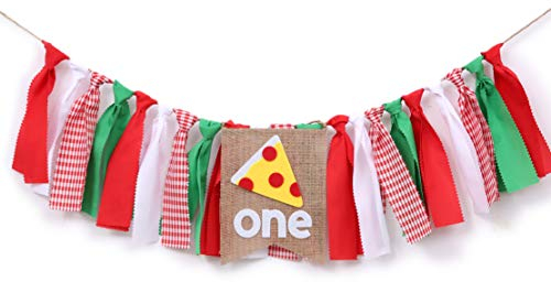 WAOUH Pizza-Banner zum 1. Geburtstag – Hochstuhl-Banner für den ersten Geburtstag, Dekoration, Kuchenzerdrücker, Foto-Requisite, Stoff-Girlande, Banner