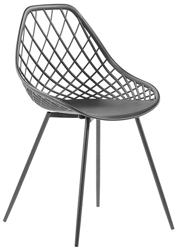Beliani Lot 2 Chaises Design Blanches en Plastique Noir et Métal Noir Robustes et Confortables pour Salon ou Salle à Manger Minimaliste et Scandinave