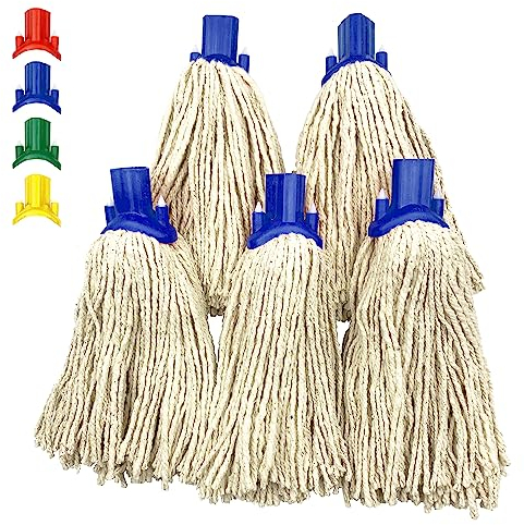 Mop Heads Replacement, Colour Coded Self Threading Socket Cotton Mop Head No.12 PY (Blue, Pack of 5)