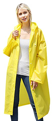 Raincoat for Adults, Waterproof Large Rain Poncho, Resuable Rain Coat Jacket, Drawstring Rain Cape Rainwear with Button, EVA Ponchos for Women Men Hiking Cycling Camping (Yellow)