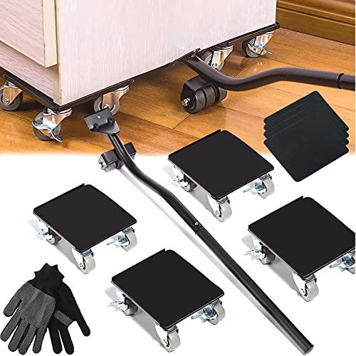 Möbelroller Transportroller, Möbelheber Möbelbeweger 800kg Tragkraft rutschfeste Beschichtung Schweres Möbelbewegungswerkzeug mit 4 Dollies 1 Lifter 1 Paar Handschuhe für leichtes Verschieben Möbeln