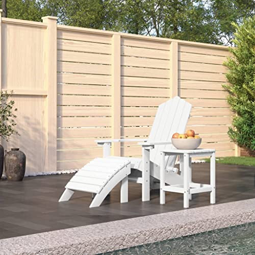 homiuse Adirondack-Gartenstuhl HDPE Weiß GartenmöBel Adirondack Chair Adirondack Stuhl Holz Loungesessel Armlehnstuhl Schaukelstuhl Holz Gartensessel Holz mit Hocker&Tisch 73x83x92 cm