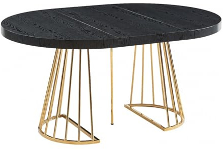 Vente-unique - Table à Manger Extensible 2 à 12 Personnes en MDF et Acier - Noir et doré - FIRELA