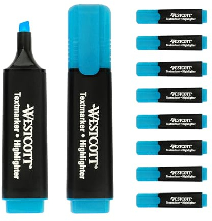 Westcott överstrykningspenna 10 stycken blå | 10-pack highlighter märkpennor i lysande blå | 2–5 mm linjebredd | premiumbläck från Tyskland | E-743631 00