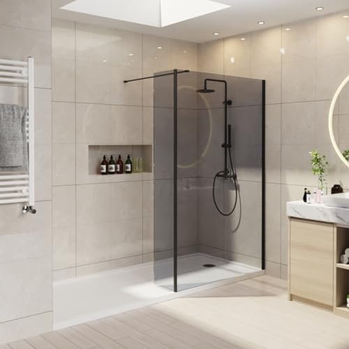 NRG 1200mm Walk in Shower Enclosure Wet Room Shower Screen Panels 8mm Smoked Easy Clean Glass with 300mm Return Panel