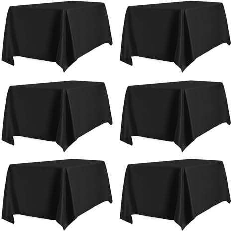 PureFit 6 Pack Rectangle Black Table Cloths 60 x 102 Inch for 6Ft Tables, Stain and Wrinkle Resistant Table Linens for Home Use, Wedding, Party, Banquet and Camping
