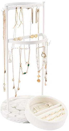 ProCase Soporte de Joyas, Expositor de Joyería Joyero Organizador para Collares Pendientes Anillos Pulseras para Mujeres -Blanco