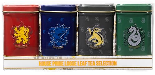 New English Teas Mini boîtes à thé Harry Potter avec thés anglais en vrac – écussons de maison, Gryffondor, Serpentard, Poufsouffle et Serdaigle