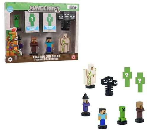 Bizak Minecraft Pack de 8 Figuras de 5 cm, Caja Deluxe 1, 2 Modelos de Personajes para coleccionar, Licencia Oficial del Videojuego de construcción y Bricks, Adultos Fans y niños o niñas (64110005-1