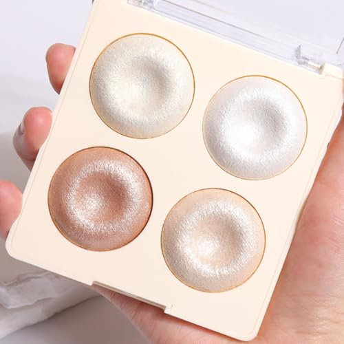 KARLOR Highlighter Palette, 4 Farben Highlighter Puder Highlighter Make up Perlmutt Diamant Champgner zart verteilbar hochpigmentiert Highlighter Glitzer Schimmer Puder Gesicht Augen Nasen 01#