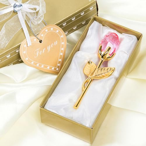 SUKPSY Pink Mini Glass Artificial Rose Flowers with Box for Wedding Home Decoration,Tabletop Decor,Party, Festival Decoration