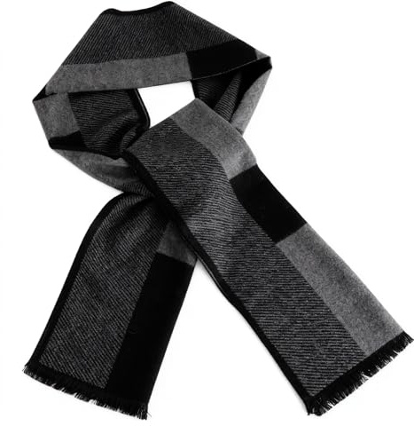 XDGBGFN Schal Herren Winterschal Weiche Baumwolle Classic Schal für Herren 180x30cm (Schwarz&Grau1)