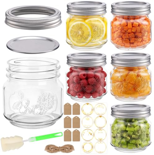EkkoVla 240ml Small Mini Mason Jars with Airtight Lids, 6-Pack - Canning Jars Set for Jam, Jelly, Honey, Spices, Candles, Food Storage, Wedding Favours & DIY Crafts