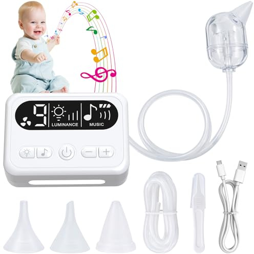 Baby Nasal Aspirator 65Kpa Baby Nose Sucker with 9 Levels Suction Electric Nasal Aspirator Baby Nasal Sucker Automatic Nose Cleaner for Toddler & Newborn, Soothe Light & Lullabies 3 Silicone Tips Nose