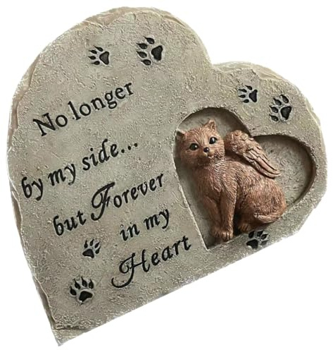 Veemoon Pierre Tombale Commémorative pour Chats en Résine Résistante Statuette Cœur Ange pour Jardin Extérieur Monument Funéraire Solide pour Animaux de Compagnie Ornement Souvenir