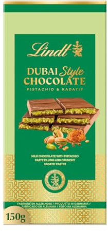 Lindt - Tablette DUBAI STYLE CHOCOLATE - Chocolat au Lait Pistache Kadaif, 150g