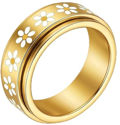 HIVTE Anillo Giratorio de Margarita para Mujer,Anti-estrés de Acero Inoxidable,Fidget para Aliviar la Ansiedad