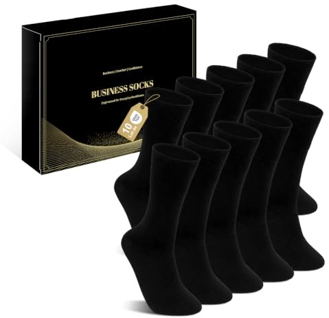 PUTUO Chaussettes Homme Coton Ville: Respirantes Bord Confort 10 paires | Mi-Mollet Douces Pointe Sans Couture & Talon et Pointe Renforcés pour Bureau Travail Costume Coffret Cadeau Noir