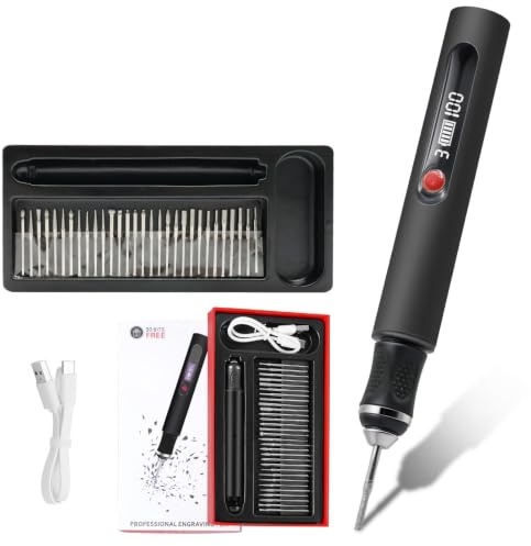 Stylo Graveur Électrique San Fil avec 30 Accessoires, Régulateur à 3 Vitesses,Jusqu'à 25 000 tr/min, USB Rechargeable Trousse à Outils de Gravure, pour Bijoux Verre Plastique Bois Métal