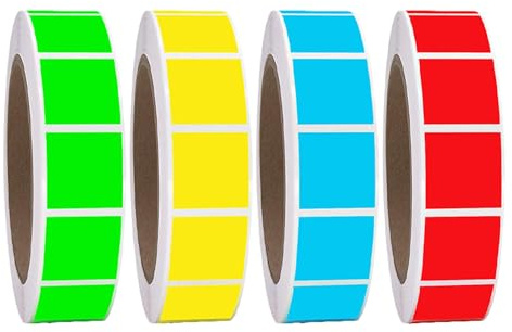 OSOLADY 4 rollos de pegatinas cuadradas de colores para codificación: etiquetas adhesivas removibles de 2,5 x 2,5 cm para inventario, etiquetas de colores surtidos para organizar contenedores de