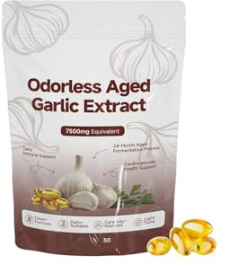 Extrakt av lagrad vitlök - Luktfri vitlök | 2 år lagrad | Stödjer immunförsvaret och antioxidanter | Lätt att använda (30 st),1pcs
