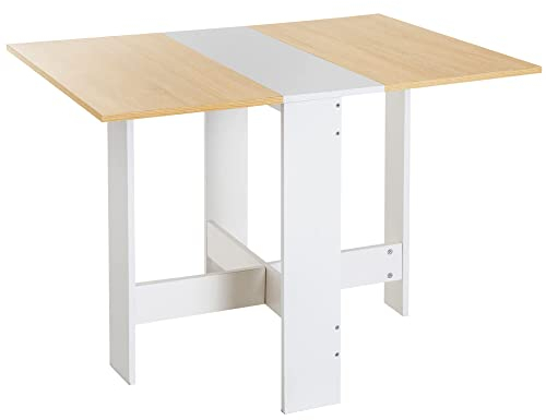 HOMCOM Mesa Plegable de Comedor, Mesa de Cocina Plegable, con Alas Abatibles, para Salón, Espacio Pequeño, 103x76x73,5cm, Blanco y Natural