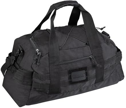 Mil-Tec Fliegertasche Combat • Taktische Reisetasche mit MOLLE-System • Kompakte Umhängetasche Herren • Mit Schultergurt, Tragegriffen, viel Stauraum • Als Sporttasche, Einsatztasche • M, Schwarz