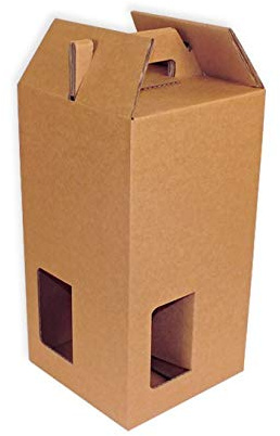 Pack 25 Cajas para transporte de 4 botellas con ventanas.