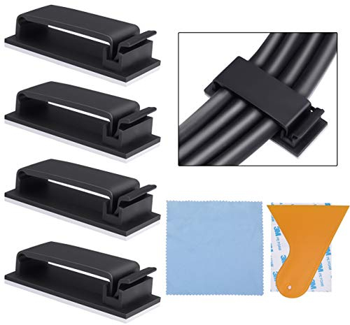 100er Set Kabelclips mit Klebstoff, Selbstklebende Kabelhalter zur Kabelorganisation für Schreibtische, Inklusive Schaber und Reinigungstuch, Ideal für Kabelmanagement zu Hause und im Büro