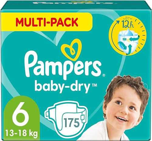 Pampers Windeln, Größe 6 (13 – 18 kg), Baby-Dry, 175 Windeln, Giga Pack 1 Monat, bis 12 Stunden, trocken und mit doppelter Rückseite, auslaufsicher
