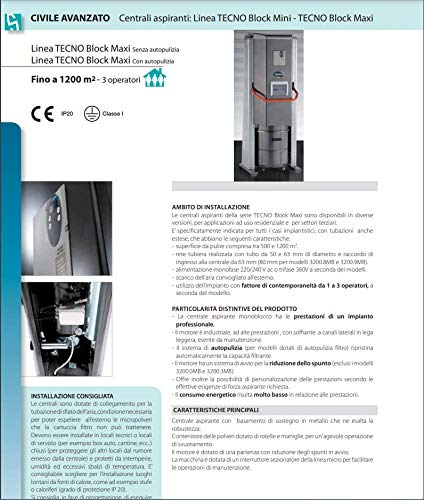 Sistem Air Centrale aspirante Centrali aspiranti TECNO Block Maxi 3200.5MB CIVILE AVANZATO con autopulizia