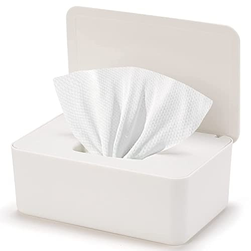 PIQIUQIU Dispensador de toallitas húmedas, Cubierta Protectora de Papel de Seda húmeda Seca Cubierta de Caja con Tapa (Blanco)