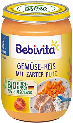 Bebivita Menüs ab 8. Monat Gemüse-Reis mit zarter Pute, 6er Pack (6 x 220g), Mittel