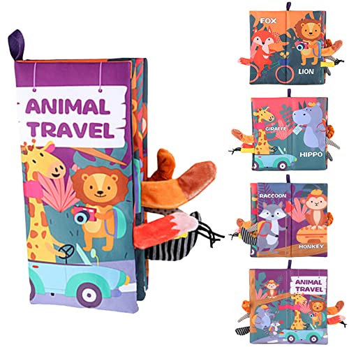 Babybuch Baby Stoffbuch, Fühlbuch Babybücher ab 0 Monate, 3D Bilderbuch Stoffbücher Fühlbuch Knisterbuch Spielzeug, Babyspielzeug Plüschtier Stoffbücher für Jungen Mädchen Geschenk